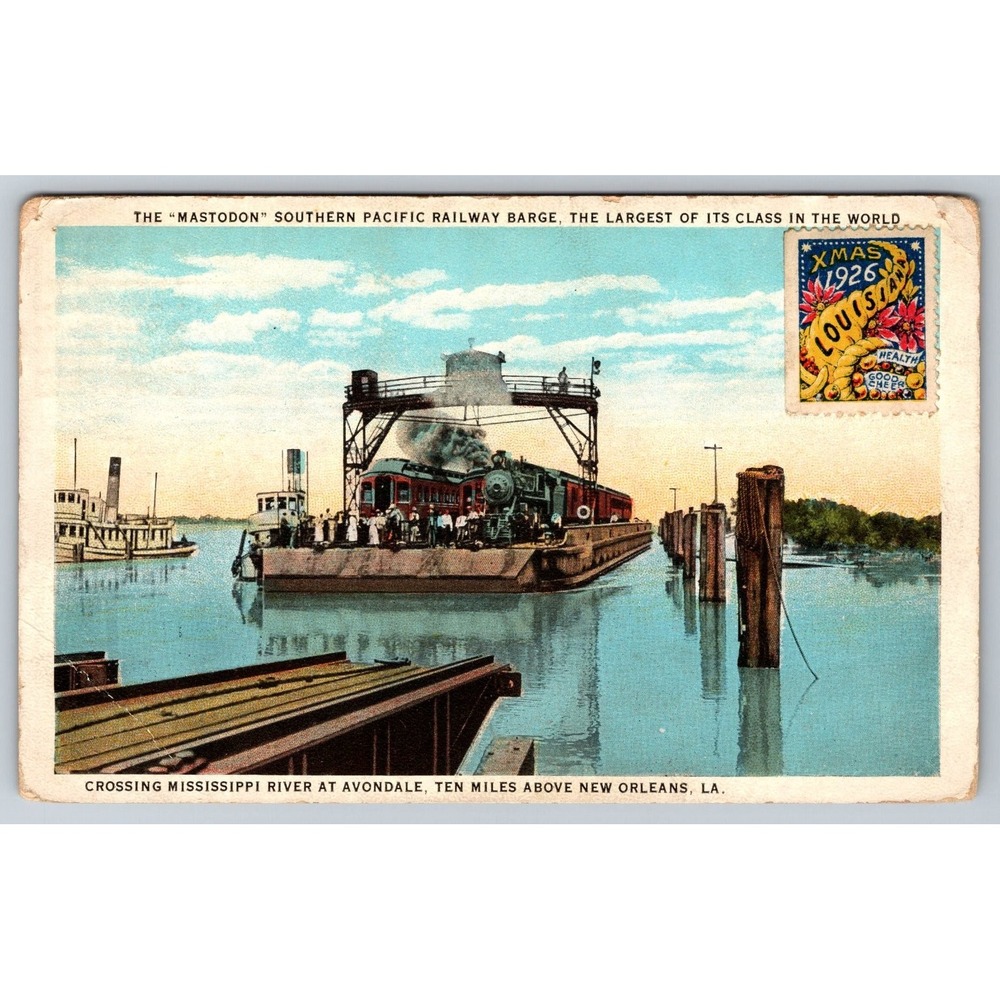 1926 New Orleans LA Mastodon Southern Pacific Railway Barge Postcard